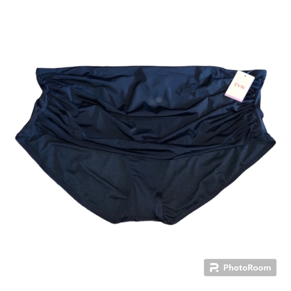 NWT EVRI 4X bathing suit bottom plus size black rouched sides 26/28W